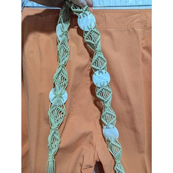 Lauren Ralph Lauren Women's Orange Cotton Crop Macrame Shell Belt Pants Size 12 - Picture 7 of 8